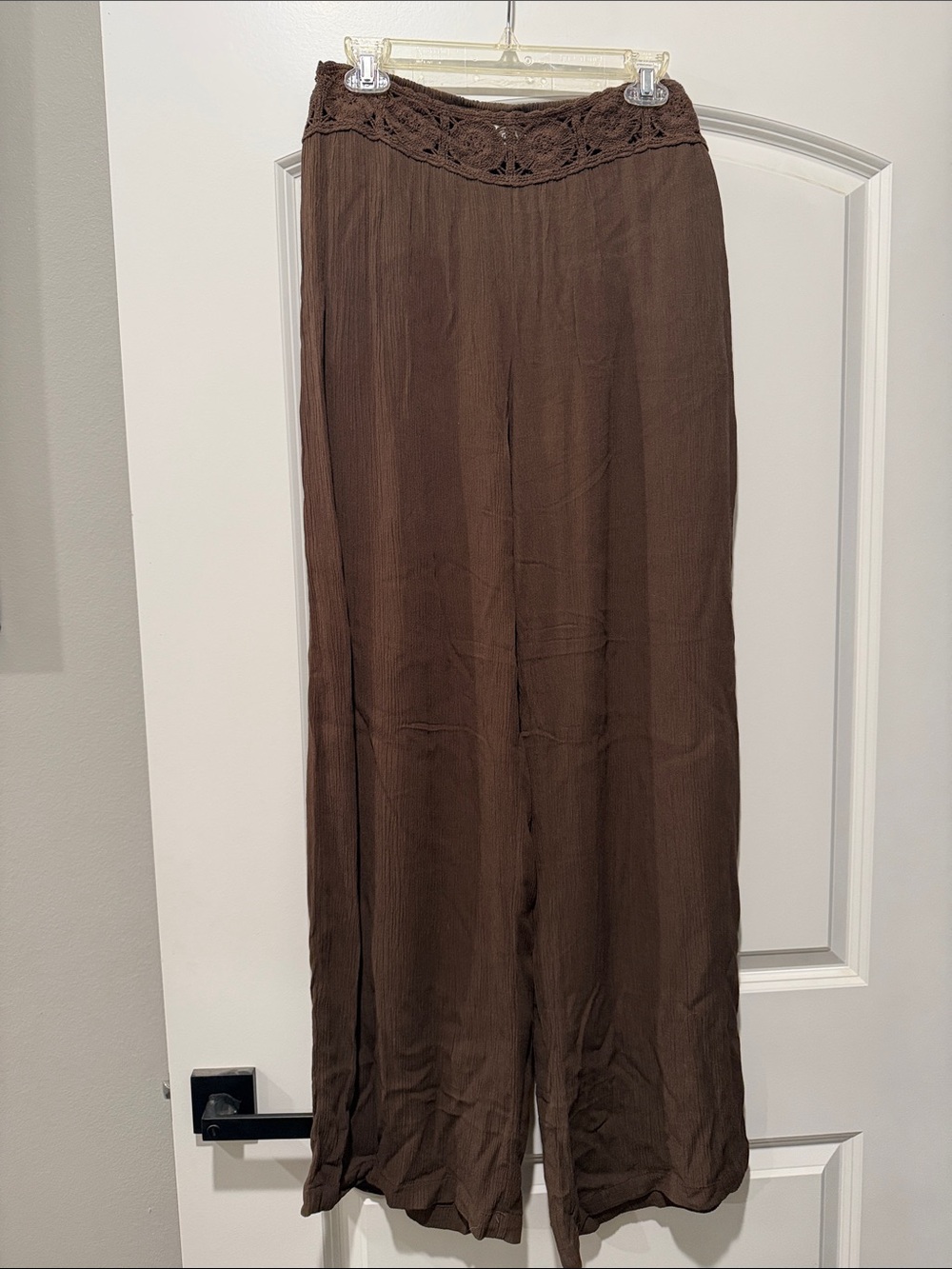 No Boundaries Brown Wide Leg Crochet-Waist Pants